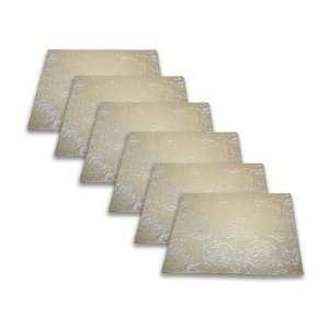  Thro 2632 13 by 18 Inch Quilted Rose Placemat, Ivory, Set 