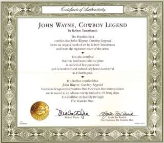 John Wayne Cowboy Legend Collector Plate Mint Cond Orig Box COA 24K 