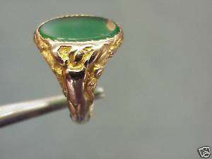1910 Art Nouveau lady profile green onyx 10k yg ring  