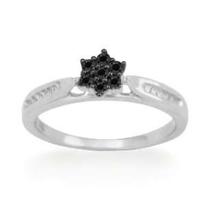   Sterling Silver Round Diamond Black Flower Promise Ring (1/5 cttw