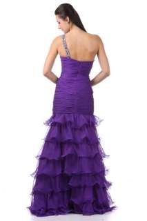   One Shoulder Cystal Studded Ruffle Evening Gown Reg & Plus Size  