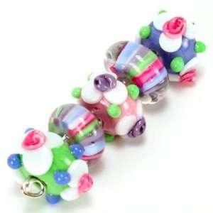   Pastel Daisy and Stripe Lampwork Bead Set Arts, Crafts & Sewing