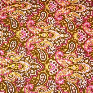 Fine Lines Cotton Fabric Paisley in Pinks, Browns, Sage Green, Per Fat 