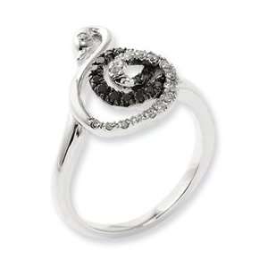  Sterling Silver Black and White Diamond Swan Ring Size 7 