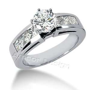 14K White Gold Round & Princess Cut Diamond Promise Engagement Ring (2 