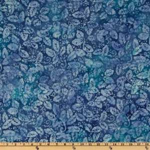  44 Wide Tonga Batik Hard Candy Leaves and Scrolls Blue 