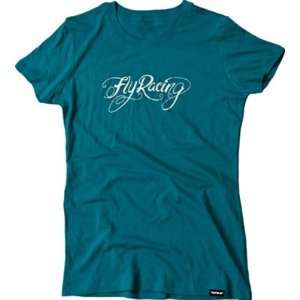 Fly Racing Logo Womens Short Sleeve Sportswear Shirt   Teal / X Large