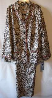 Womens Leopard Pajamas Satin Size Medium Chanteuse NEW  