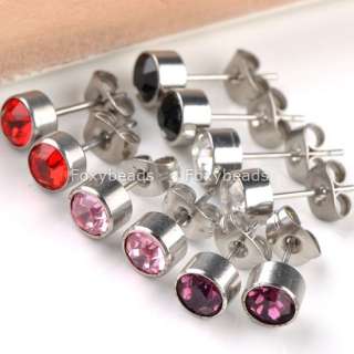   Crystal Stainless Steel Round Silvery Men Women Ear Studs GIFT  