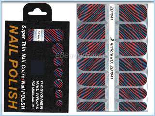 14 Black Red Blue Strips Nail Art Wraps Sticker Armour Foil #035A7 