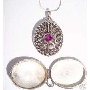 Large Silver Garnet Prayer Box Locket God Wish Pendant  EE Jewelry 