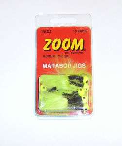 Zoom Marabou Jigs 1/8oz Black Chartreuse 10pk Crappie  