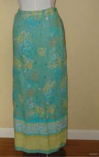 Susan Bristol Woman Turquoise/Yellow Wrap Skirt 14W #3  