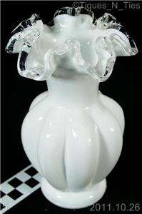 Vintage Fenton Silver Crest Milk Glass Melon Vase w/Label  