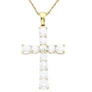 White Lab Created Sapphire and Gold Cross Pendant 
