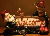 Welcome Sign Log Gnomes Gnome with Squirrel Mushrooms  