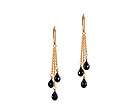 Black Onyx Gem Triple Dangle 14K Gold gf Leverback Earrings