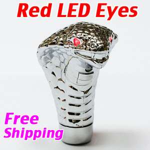 Chrome Cobra Manual Gear Shift Knob RED LED Eyes Snake Shifter  