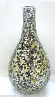 BROWN+YELLOW+GOLD MOSAIC w CLEAR GLASS FLOWER VASE NEW  