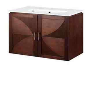   Vanity in Walnut and Vitreous China Top and Sink in White 