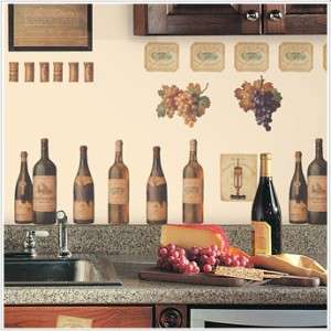 New WINE TASTING WALL DECALS Grapes & Bottles Stickers Kitchen Decor 