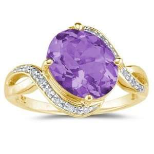 Oval Shaped Amethyst and Diamond Curve Ring in 10K Yellow 