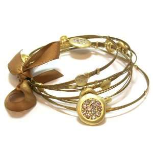  Jeweled Wire Whisper Bracelet Set of 6 Gold Wire with Gold 