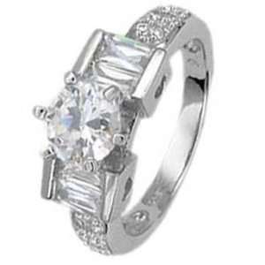 Sterling Silver Engagement Ring With Round Cubic Zirconia on 6 Prongs 