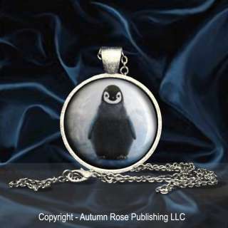   Penguin Bird Button Pendant Necklace Unique Picture Jewelry  