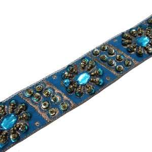  Blue Hand Beaded Sequin Stone Ribbon Trim Lace Craft 1 Yd 