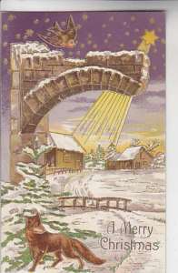 Merry Christmas, Gold Embossed Winter Scene, Postcard  