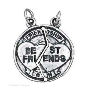   Silver BEST FRIENDS Friendship Coin Two Piece Charm Hearts Jewelry