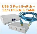 Ports USB Printer Sharing Switch + 2 USB A B Cables  