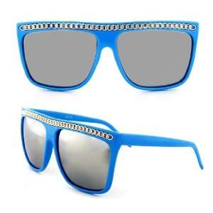   Wayfarer Sunglasses Silver Chain 80s Vintage   Blue 