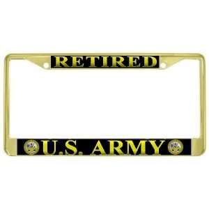   States Army Retired Gold Metal License Plate Frame Holder Automotive