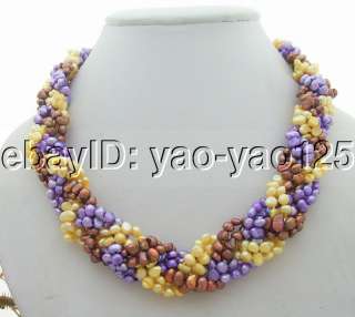 Stunning! 6Strds Multi Color Pearl Necklace  