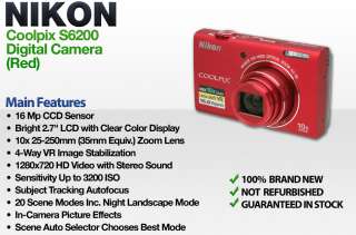 Nikon COOLPIX S6200 (Red) 16 MP 2.7 LCD 10X Zoom Digital Camera 26275 