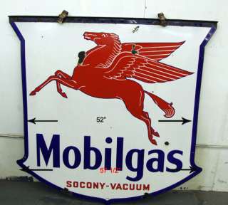 Mobilgas Two 2 Sided Sign Porcelain Steel Socony Vacuum Pegasus Gas 