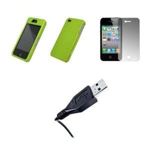 iPhone 4   Premium Neon Green Rubberized Snap On Cover Hard Case Cell 