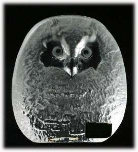 Mats Jonnason Glass Owl Paperweight Sweden Signature Collection Lead 