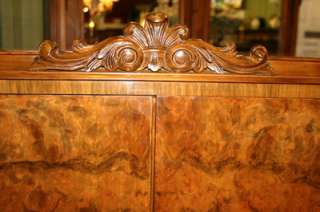 Exquisite English Queen Anne Burl Wood Walnut Bar/Cabinet  