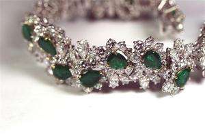 NATURAL 46.08 ct pear Emerald & Diamond 18k and platinum Bracelet NR 