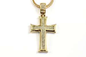 New Iced Out Pave Cross Pendant w/Franco Chain Gold #2  