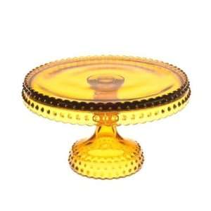   Pressed Glass Amber 8 Hobnail Cake Stand/Plate: Kitchen & Dining