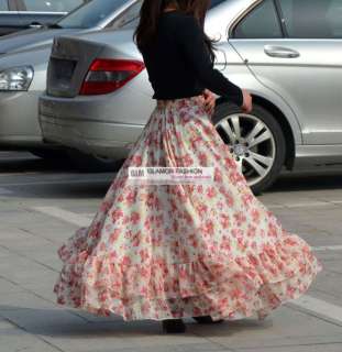Full Circle Floral Chiffon Skirt Long Skirt S~3XL #0689  