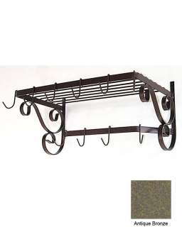 French Wall Pot Rack with Bar & 10 Hook Antique Bronze  