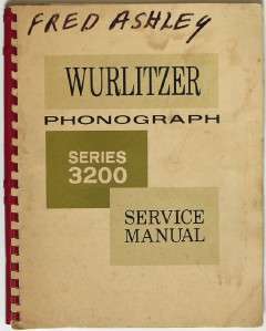 Wurlitzer Series 3200 Jukebox, Phonograph Service Manual, Original 