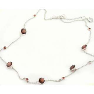 UNIQUE RED GARNET STATION BY THE YARD NECKLACE 14K WHITE GOLD  