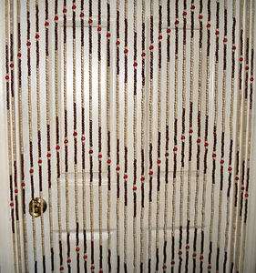   BEADED CURTAIN DOOR BEADS ROOM DIVIDER AZTEC DESIGN BROWN & CREAM