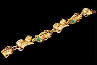   Vintage GP Emerald Green Rhinestone Art Deco Coro Thistle Bracelet